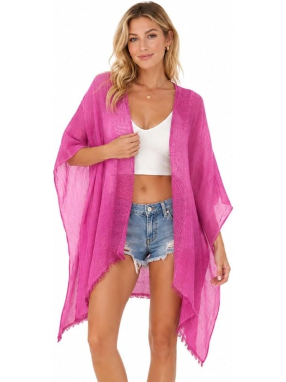Women Rz Pink Escape Die Viscose Summer Lightweight Boho Kimono Cardigan Coverup